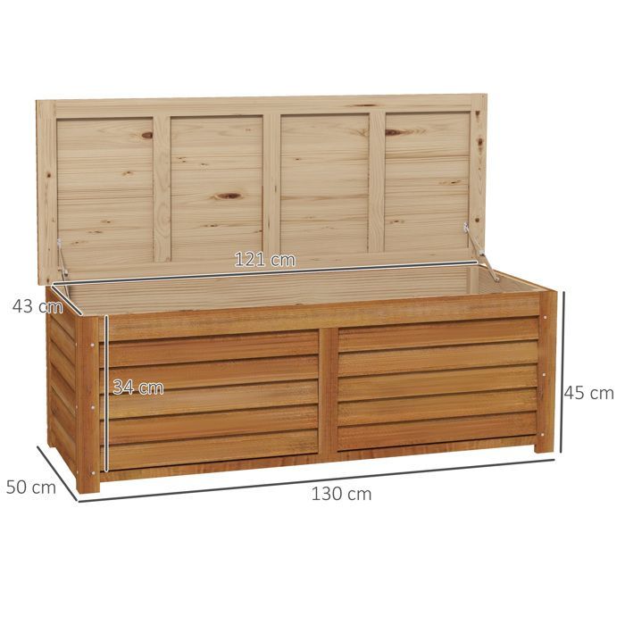Coffre de rangement - Outsunny - extérieur jardin 176 L avec poignée stockage bois - bois - 130x50x45cm - naturel