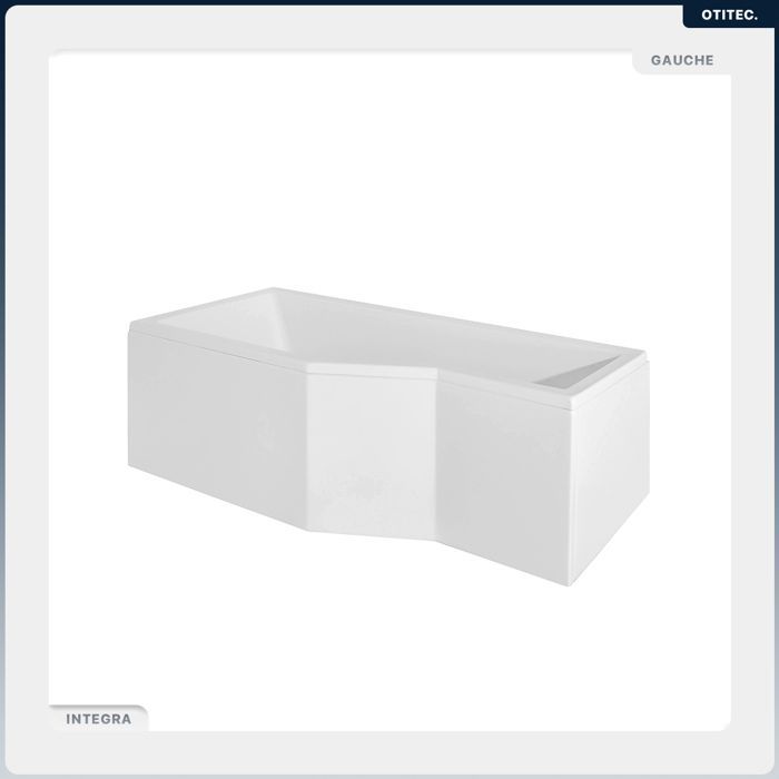 Banheira assimétrica para o lado esquerdo - OTITEC - INTEGRA - 150x75 cm - Ralo automático - Acrílico branco