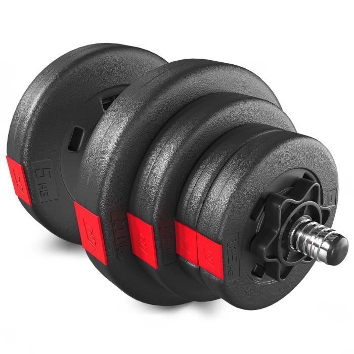 Hop-Sport 20kg Bitumen Weightlifting Dumbbell with a 52cm Short Barbell and 1x20kg Plastic Weight Plates