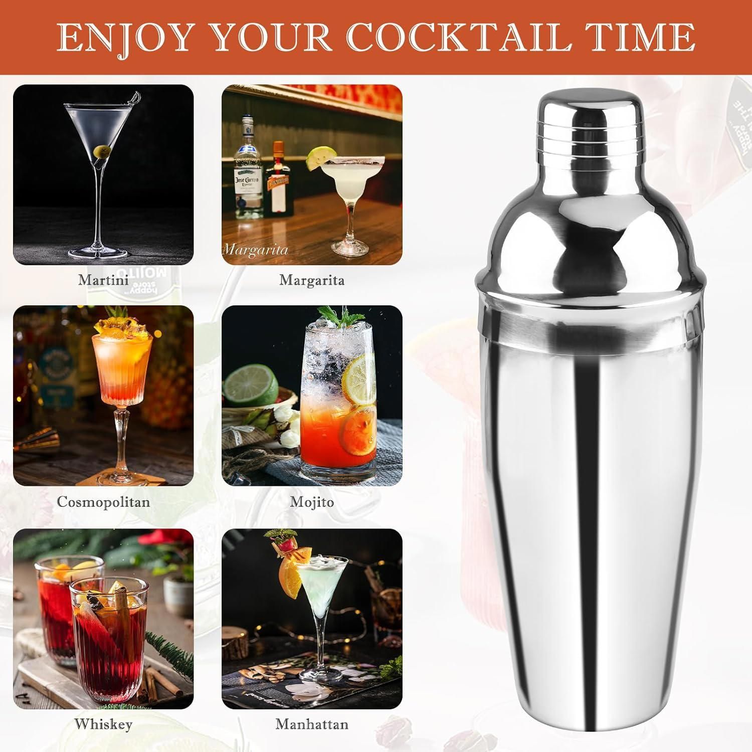 Coctelera de 750 ml, juego de 8 piezas de acero inoxidable para aderezos de ensaladas, kit profesional de barman, para el hogar, bares y fiestas.