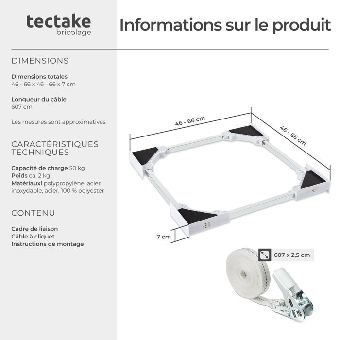 Kit de apilamiento - TECTAKE - PARRET, bastidor de conexión para lavadoras y secadoras, ajustable con cuerda.
