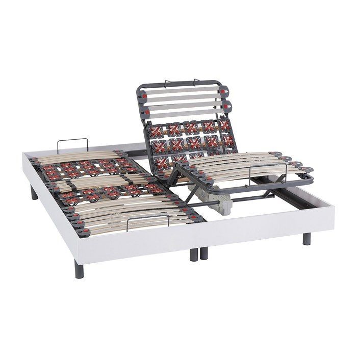 Letto relax elettrico con doghe e molle + materasso in memory foam e bambù - 2 x 80 x 200 cm - Bianco - DAMYSOS by NATUREA