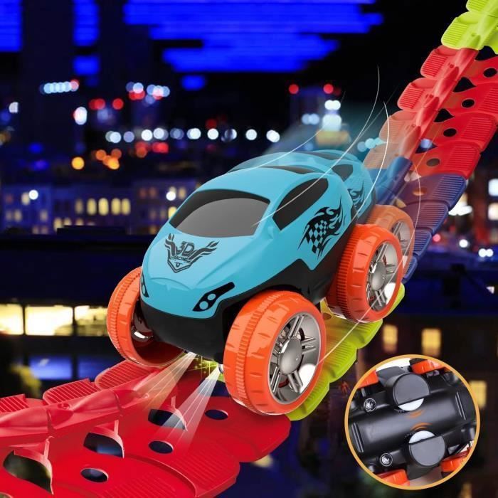 Pista elettrica per macchinine da corsa con luci LED, pista flessibile per bambini dai 3 anni in su (92 pezzi)