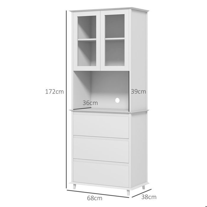 Buffet de cuisine HOMCOM meuble de rangement placard 2 portes 3 tiroirs et niche centrale dim. 68L x 38l x 172H cm MDF blanc
