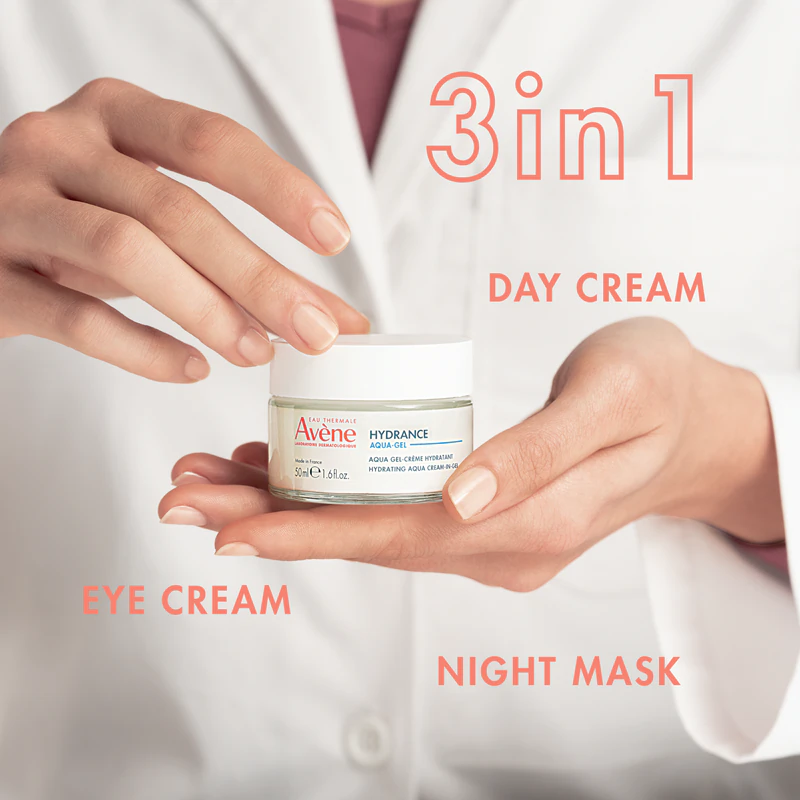 Avène Hydrance Hydrating Aqua Cream-in-Gel é um hidratante em gel leve, 3 em 1.