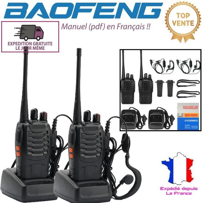 Paquete de 2 walkie-talkies Baofeng BF888S - 16 canales, bases de carga y auriculares incluidos - Negro