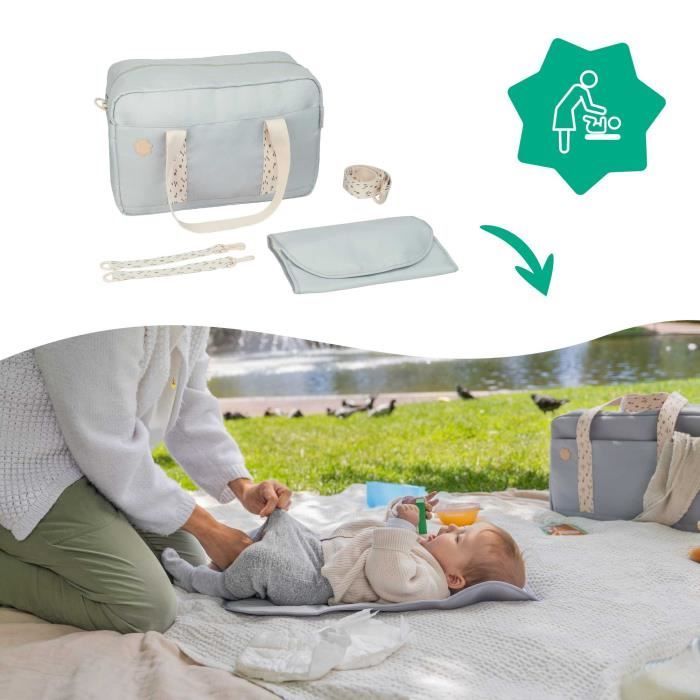 Borsa fasciatoio Badabulle Bowling - Grande capacità 20 litri - Fasciatoio e attacchi per passeggino inclusi, grigio