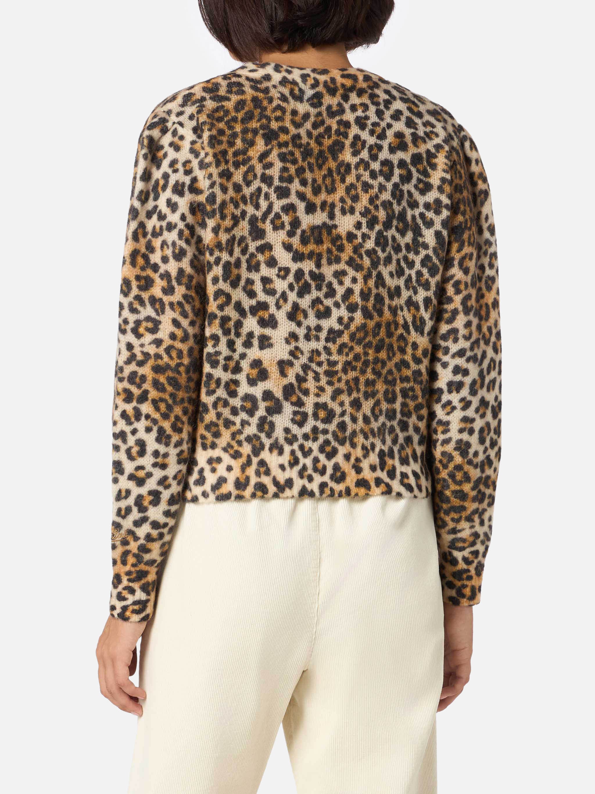 Lyza Damen-Strickjacke mit Leopardenmuster in Sand