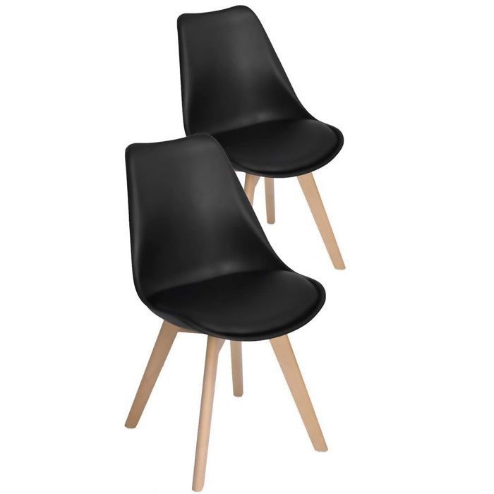 2 Chaises Tulipes Salle à Manger Scandinaves Bm Home Salle de Bureau, Pieds en Bois de Hêtre Massif, NOIRS