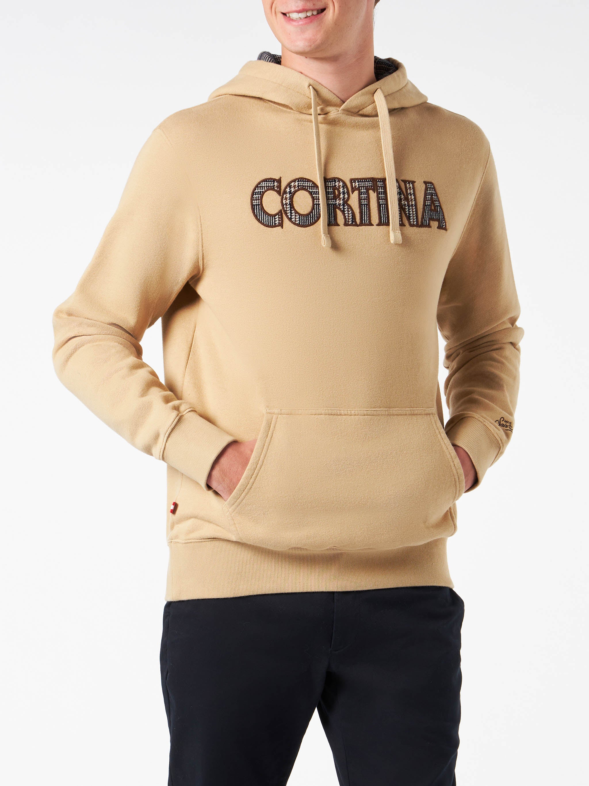 Beige herensweatshirt met Cortina-patch