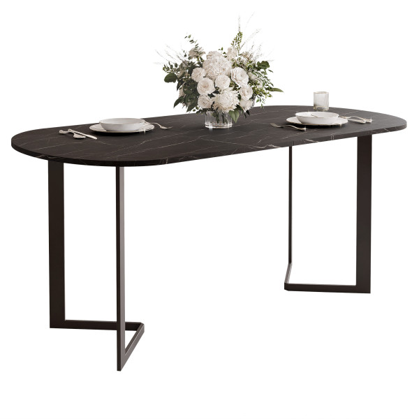 Stół rozkładany owalny PADMIN 120/220 cm - grigia pietra/czarne nogi