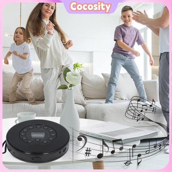 Reproductor de CD recargable Cocosity, reproductor de CD portátil Bluetooth con altavoz, reproductor de CD anti-saltos para reproducción de música portátil, blanco/negro