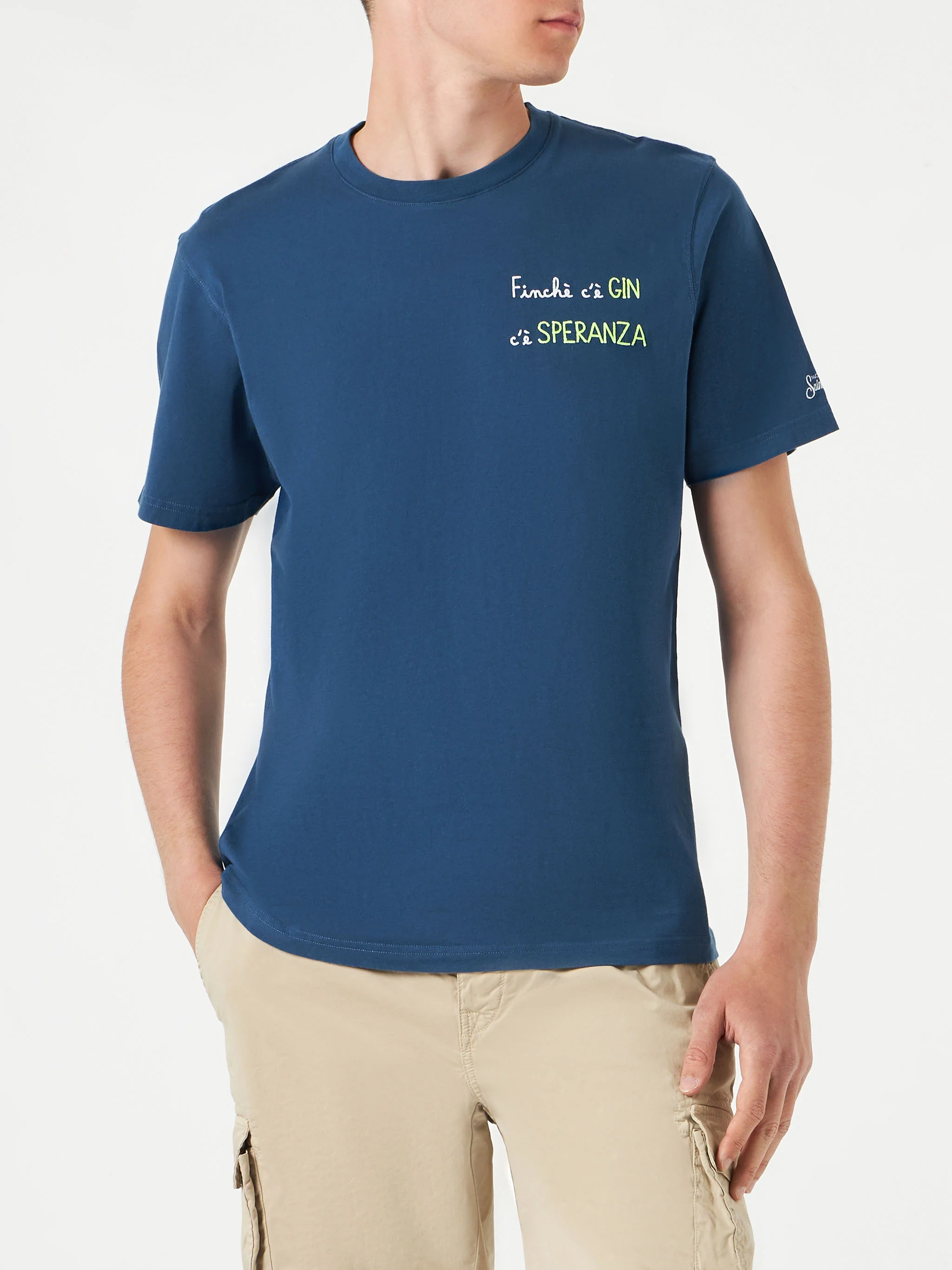 T-shirt en coton pour homme avec broderie « Tant qu'il y a du gin, il y a de l'espoir »