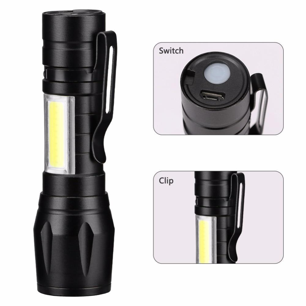 USB-oppladbar LED-lommelykt T6/L2/V6 campinglykt 3 lysmoduser vanntett lommelykt teleskopzoom for nattbelysning berøringsskjerm