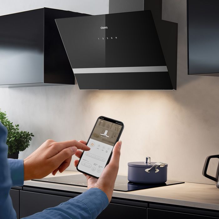CIARRA Hotte Aspirante Booster 650m3/h A+++ Hotte Wi-Fi APP Contrôle 4 Vitesses Recyclage Noir