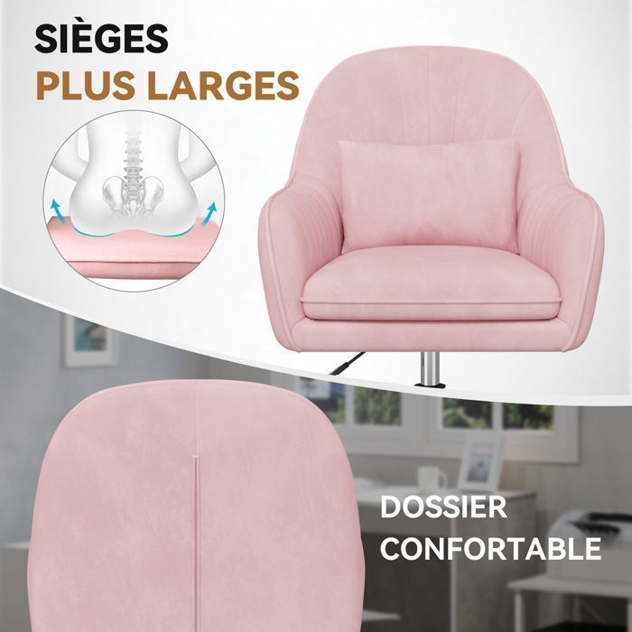 BatonY Office Chair with Armrests, Ergonomic Chair with Lumbar Support, Swivel Office Chair, Height Adjustable, Pink