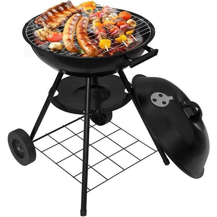 Barbecue a carbone WOLTU, griglia con ruote, 44x73 cm, per giardino o campeggio, nero