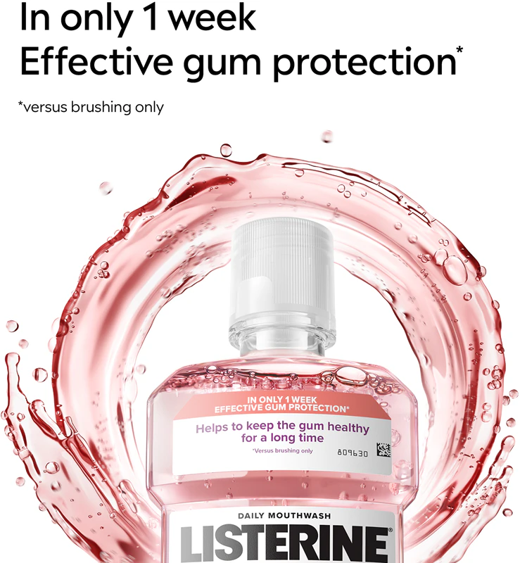 Ústní voda Listerine Professional Gum Protection+ chrání zuby a dásně.