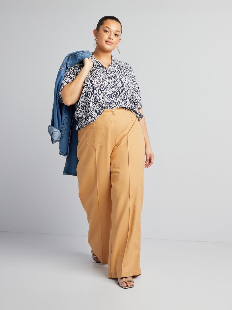 Rechte broek met hoge taille - BRUIN