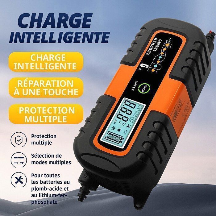 Cargador de baterías de 6V/12V/12.8V 6A, cargador de baterías para coche y motocicleta con función de reparación, para baterías de plomo-ácido.