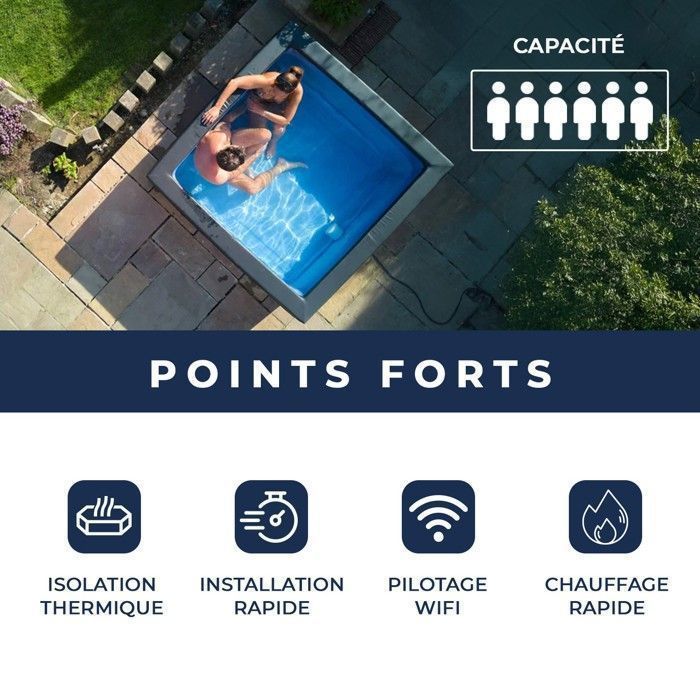 NETSPA Spa – Celestia – Halbstarr, quadratisch, 6 Personen, Anthrazit – SP-CLS6-CB
