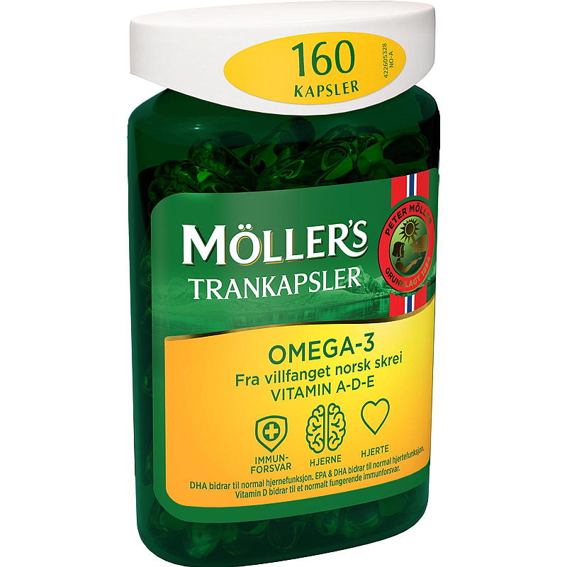 Cápsulas de aceite de hígado de bacalao Omega-3 de Möller's, 160 unidades.