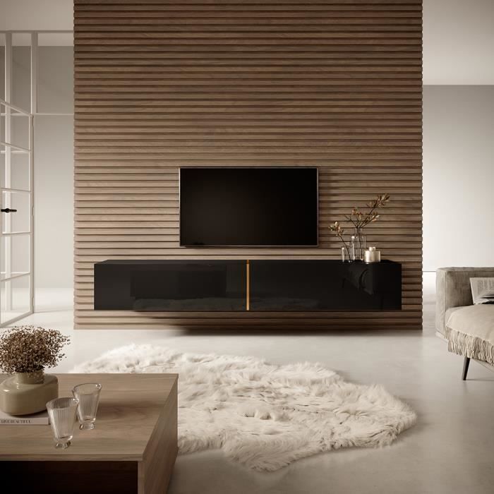 Meuble Tv - Noir - Bisira -  200 x 31,6 x 30
