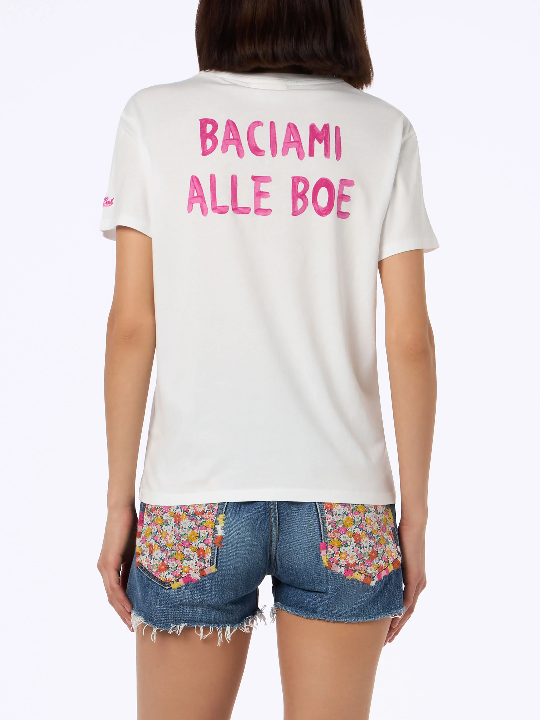 T-shirt girocollo in jersey di cotone da donna Emilie con stampa Bacia