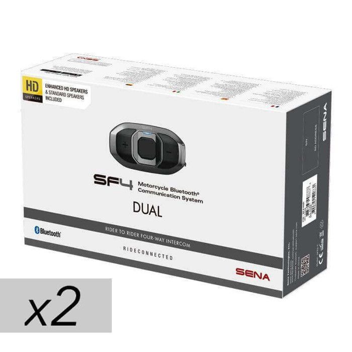 Intercomunicador Bluetooth - SENA - SF4 HD DUO - 2 kits - 13 horas de duración de la batería - Alcance de 1,2 km