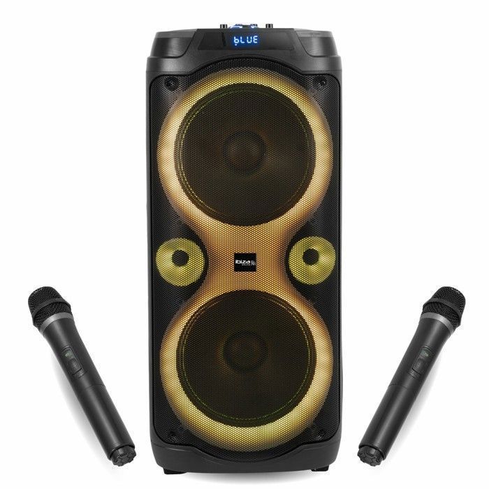 Paquete de sistema de sonido para karaoke de 1000 W: Altavoz Bluetooth USB Ibiza COLUMBA-KARAOKE - 2 micrófonos inalámbricos - 1 altavoz LED inalámbrico NEBULA - DJ