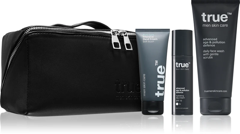 Kit de cuidados faciais True Men, presente ideal para homens.