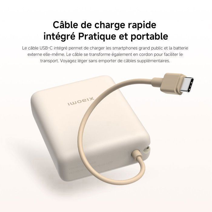 Batteria esterna - XIAOMI - Power Bank da 33 W - 10000 mAh - Cavo USB-C integrato - Blu