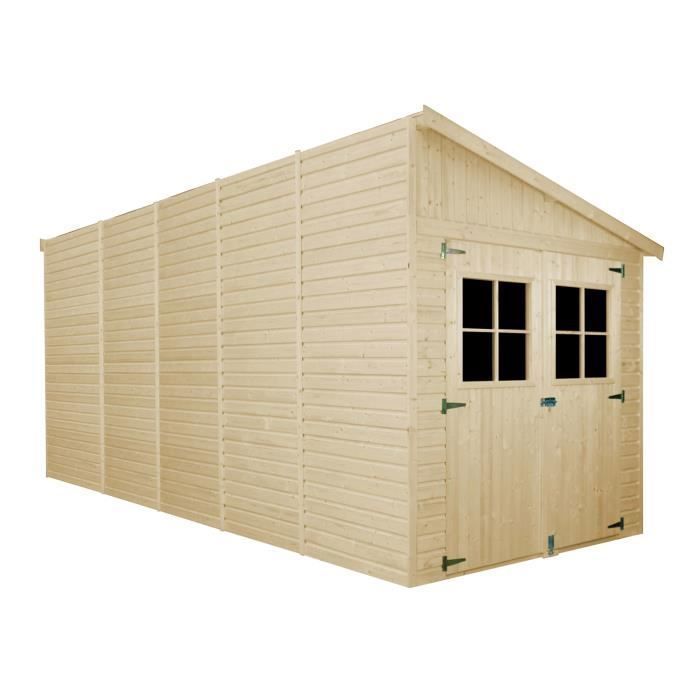 Caseta de jardín de madera TIMBELA de 10,1 m² - 218 x 514 cm - Pino/Abeto - Construcción con paneles - Suelo NO incluido - M341A