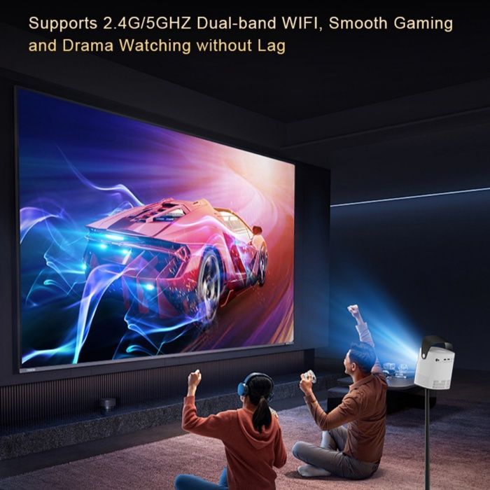 Proyector portátil, 1080p, ángulo ajustable, calidad de imagen de alta definición, blanco