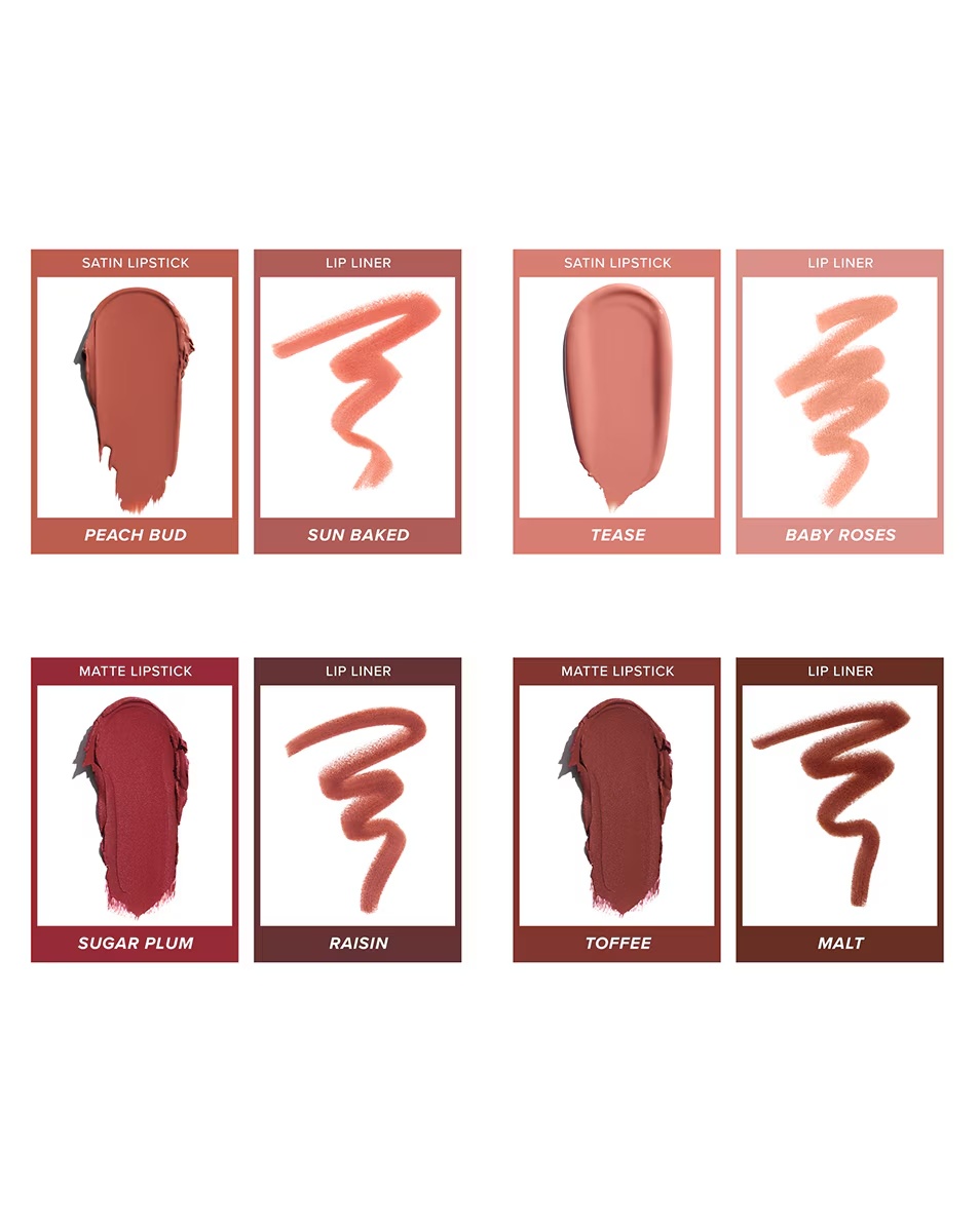 ANASTASIA BEVERLY HILLS KOMPLET ZA POLNEJŠE IN OBLIKOVANE USTNICE SATENASTA ŠMINKA PEACH BUD, PEČENO NA SONCU ČRTALO ZA USTNICE