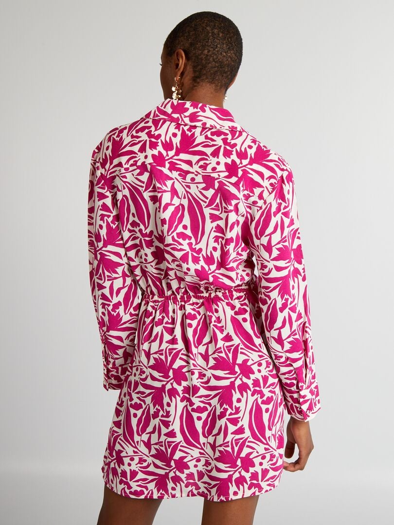 Vestido estampado com amarração na cintura - ROSA