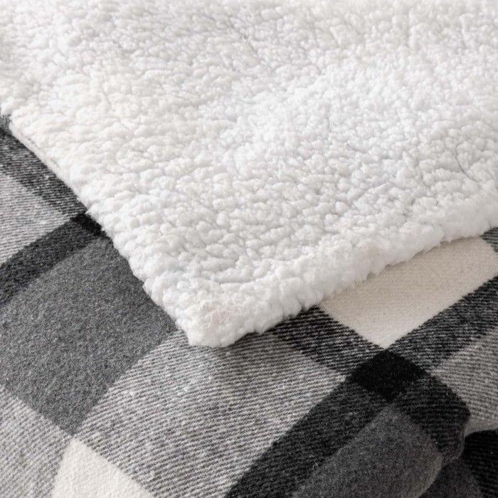 Plaid scozzese e sherpa 125x150 cm - Grigio antracite - Morbidezza interna