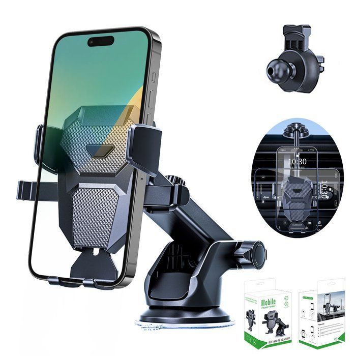 Soporte para teléfono de coche, soporte para teléfono móvil con clip y ventosa, rotación de 360°, para salpicadero, parabrisas y salida de emergencia.