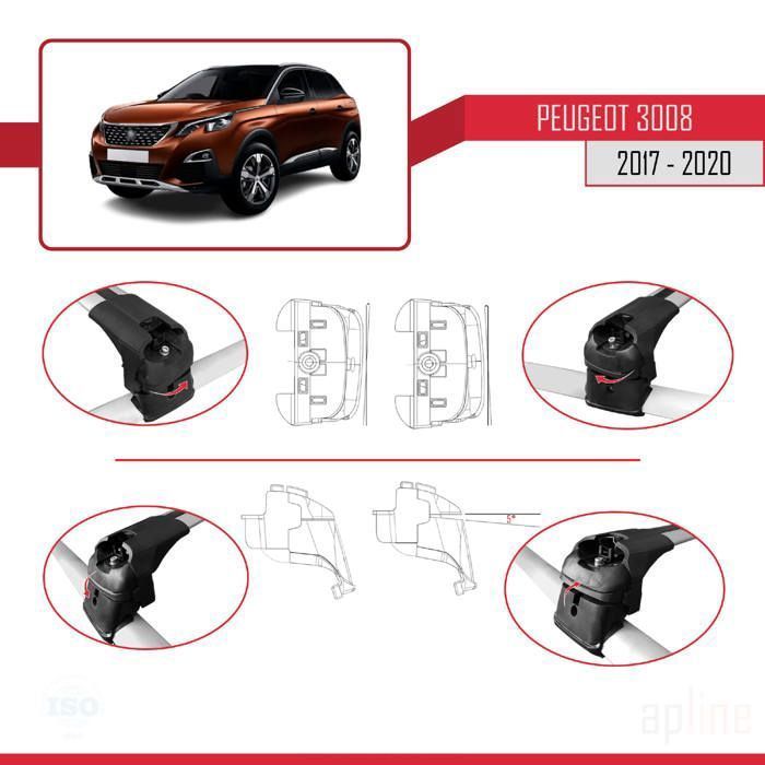Barras de techo - ACE-2 - Peugeot 3008 - Aluminio - Gris - Carga útil < 300 kg