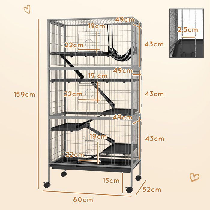 Gabbia multifunzionale per roditori - PawHut - 4 piattaforme - 3 rampe - 4 porte - acciaio - nera