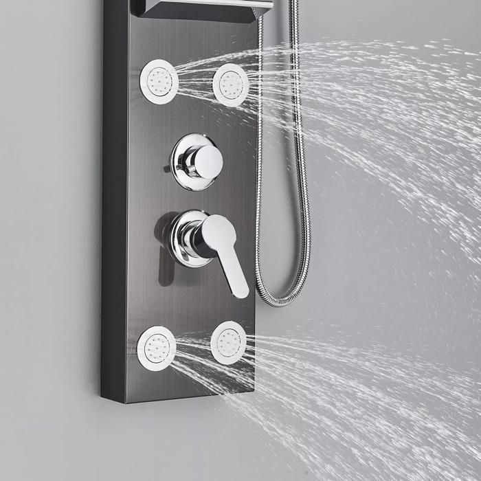 Columna de ducha de hidromasaje en acero inoxidable, panel de ducha multifuncional con grifo mezclador para baño.