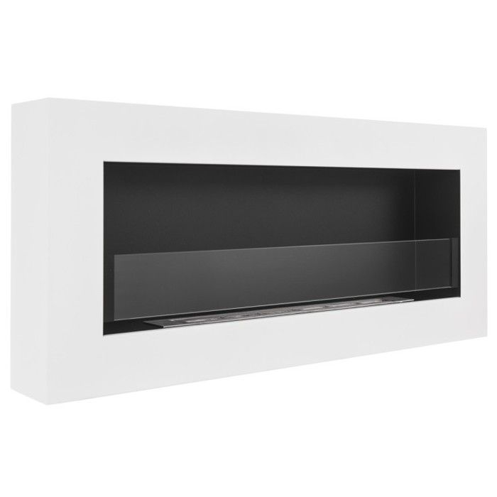 Cheminée bio ethanol BOX blanche 90cm. Cheminee bioethanol avec vitre, murale