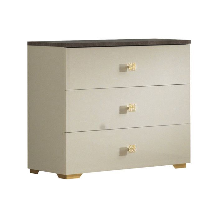 PANACA - Chambre Complète 140x190cm Crème et Bronze + Leds