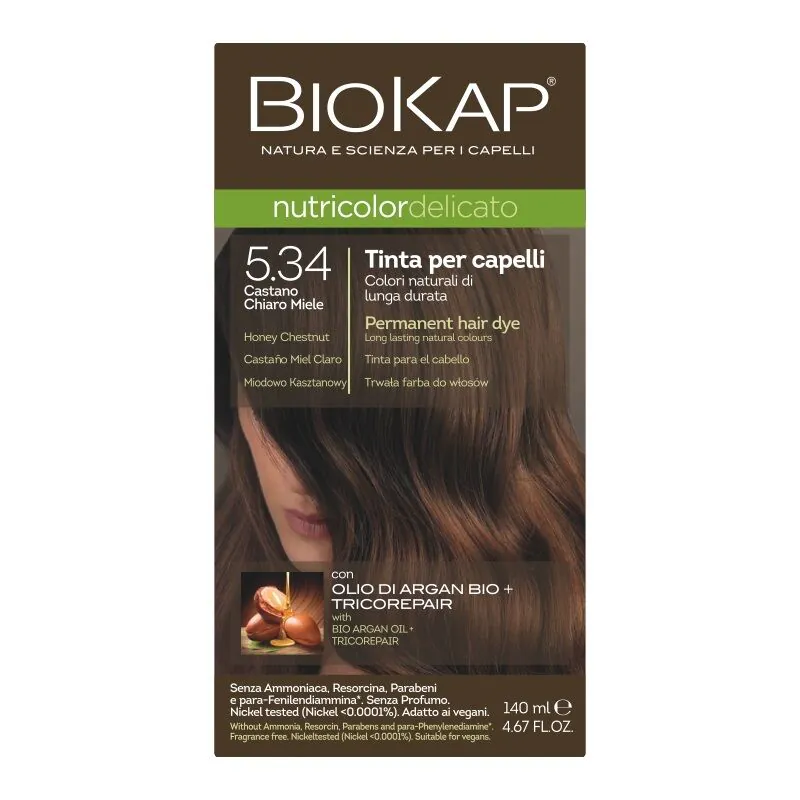 Biokap Nutricolor Delicato Farba do włosów, 5.34 Miodowo-Kasztanowy