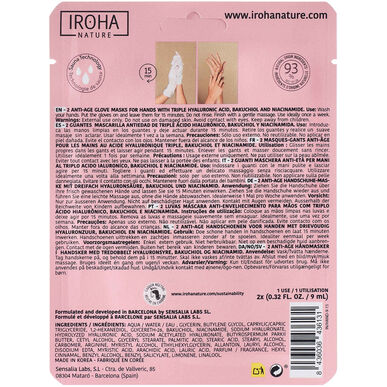 Iroha Nature maska za roke s hialuronsko kislino proti staranju 2 x 9 ml