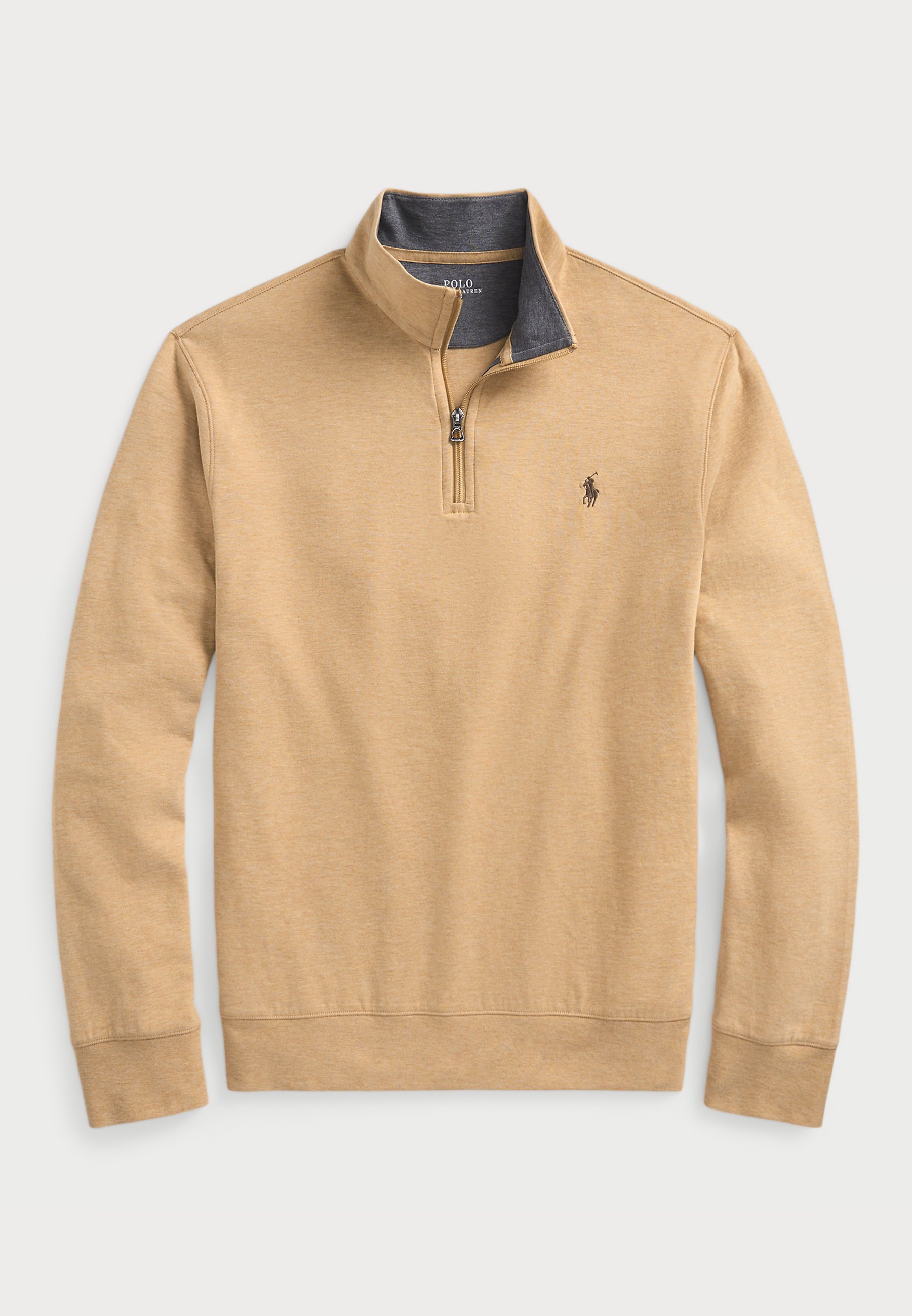 Felpa Polo Ralph Lauren LUXURY JERSEY con cerniera a un quarto - colore cammello classico mélange