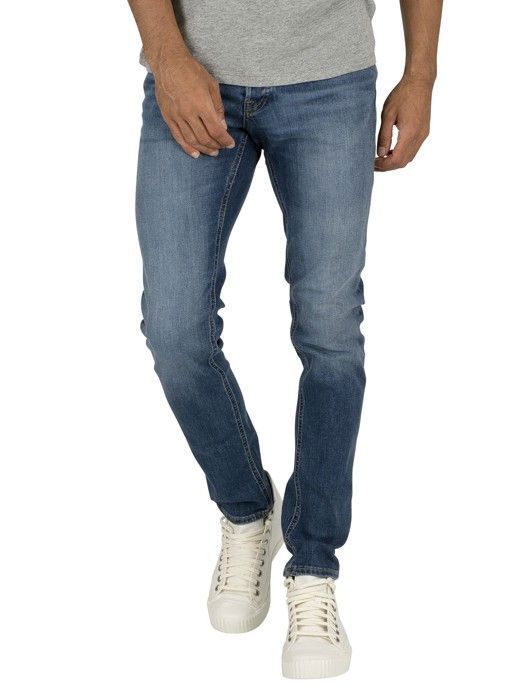 JACK & JONES Herren-Skinny-Jeans, blau – 5 Taschen, niedrige Leibhöhe, Stretch