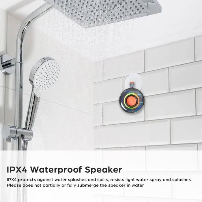 Haut-parleur Bluetooth, haut-parleur sans fil étanche IPX4 avec haut-parleur de salle de bain à lumière LED Bluetooth
