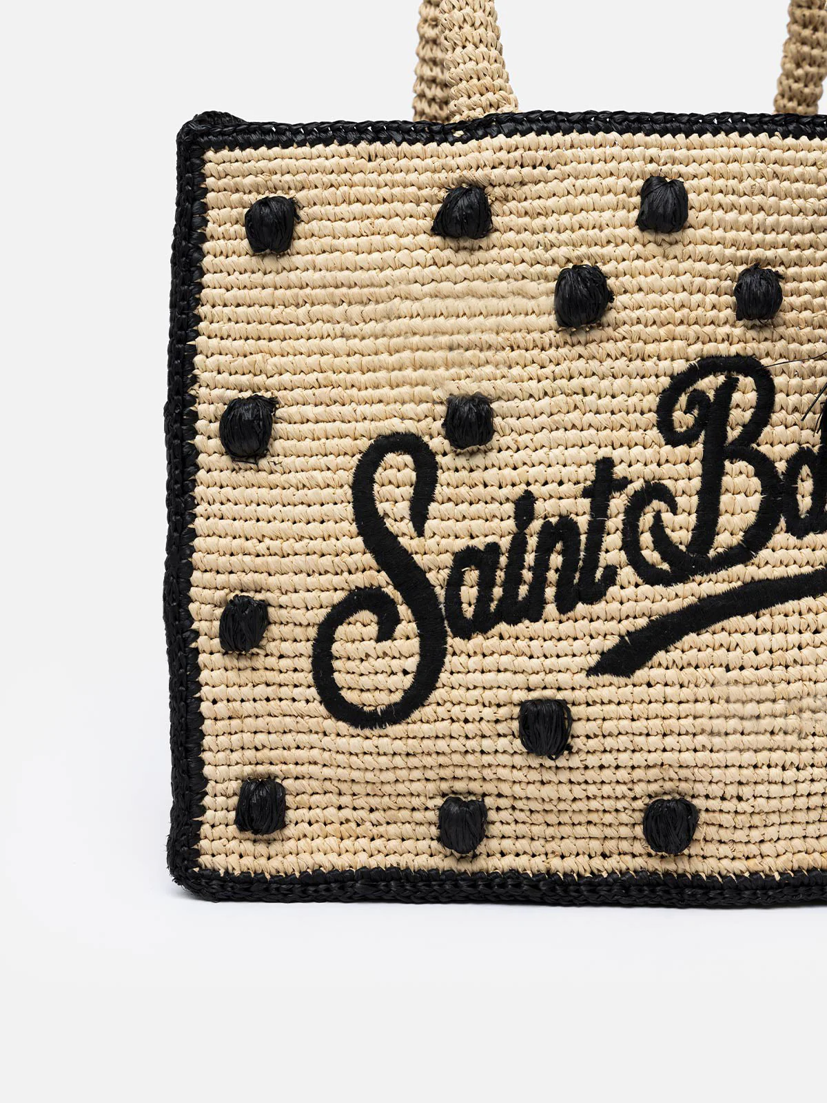 Colette Raffia Handtas – Natuurlijk Beige met Zwarte Polka Dots, Logo Borduurwerk, Milieuvriendelijk en Stijlvol Design, Binnenvak met Rits | MC2 Saint Barth
