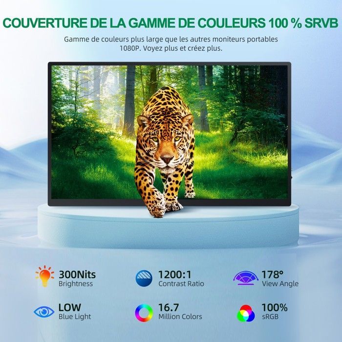 Monitor portátil UPERFECT de 18,5 polegadas Full HD IPS, 1080p, taxa de contraste de 1200:1 | 100% sRGB | Tempo de resposta de 14 ms